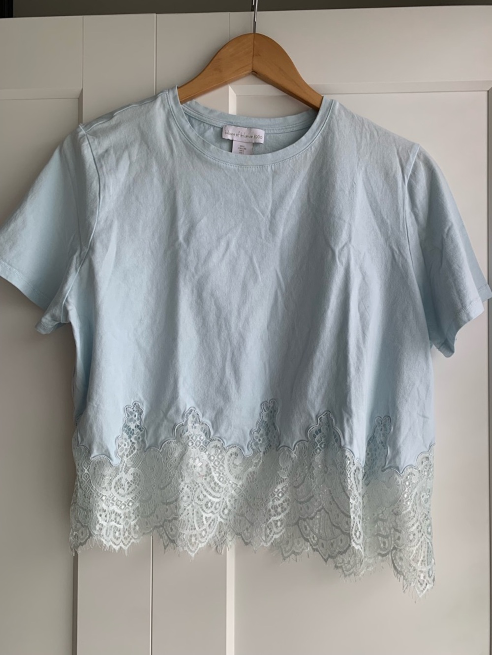 House of Harlow 1960 100% cotton Pale Blue Lace-Hem Short Sleeve Tee size L